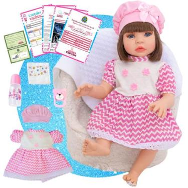 Imagem de Bebê Reborn Boneca Vestido Listrado Rosa Luxo Realista de Silicone Pod