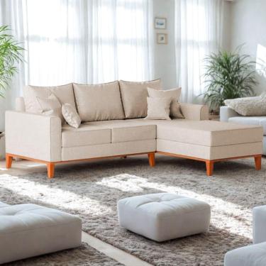 Imagem de Sofá 3 Lugares Beny Com Chaise Direito Suede Bege