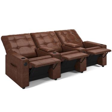 Imagem de Poltrona Do Papai Reclinável Cinema 3 Lugares Manual Baú Usb Haifa F05 Facto Marrom B - Lyam Decor