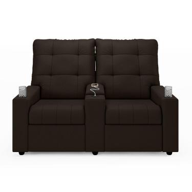 Imagem de Poltrona Do Papai Reclinável Sala De Cinema 2 Lugares Manual Baú Usb Pu Marrom