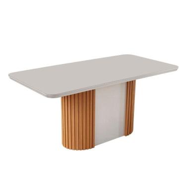 Imagem de Mesa De Jantar Aspen 180cm Tampo Mdf E Vidro Canto Copo Naturalle /off White /serig. Off