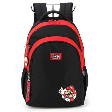 Imagem de Mochila De Costas Grande Escolar Super Mário Luxcel, Preto