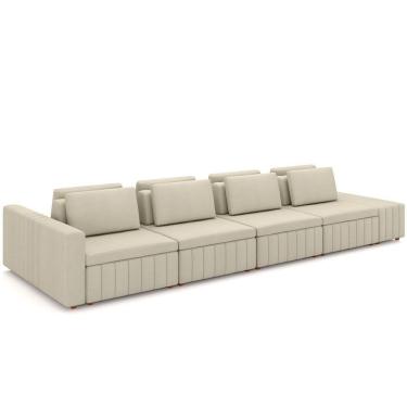 Imagem de Sofá Ilha Com Puff Para Sala Living 465cm Amber M03 Linho Cru - Lyam Decor