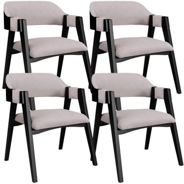 Imagem de Kit 4 Cadeiras Sala De Jantar Estar Living Estofada Suran L02 Preto Linho Bege - Lyam Decor