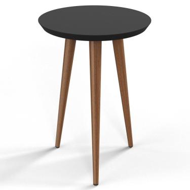 Imagem de Mesa Lateral Redonda Pés Madeira Luna 440 Off White