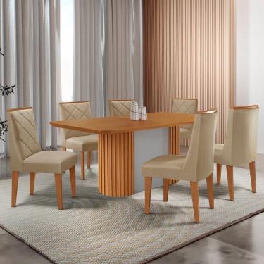 Imagem de Mesa De Jantar Aspen 180cm Tampo Mdf Laminado Com 6 Cadeiras Turim 07/ /off White