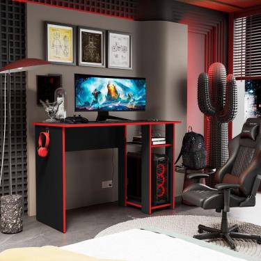 Imagem de Mesa Escrivaninha Gamer Slim Com Suporte Para Cpu Preto/vermelho