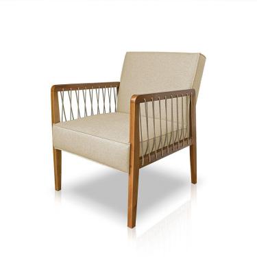 Imagem de Poltrona Decorativa Haia Linho Com Base Madeira Maciça SSX Multicoisas Dourado