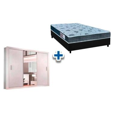 Imagem de Cama Box Casal + Colchão D45 Cecina + Guarda Roupa Veneza Luxo Branco