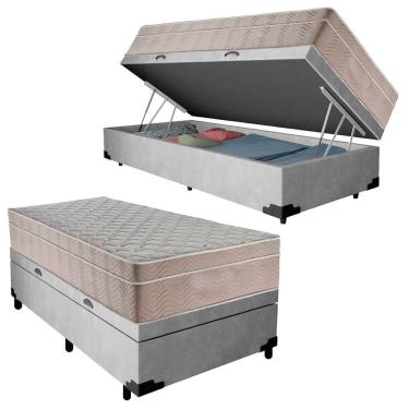 Imagem de Cama Box Baú Suede Solteiro + Colchão Sereneprime Molas Ensacadas 88x188x69 Cinza