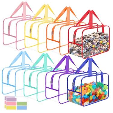 Imagem de 8 Packs Widen X-Large Toy Storage Bags 12.6×9.25×6.9In with Labels, Reusable Clear PVC Board Game Storage, Travel Waterproof Organizer Bags with Zipper for Building Blocks, Puzzle, Stuffed Animals