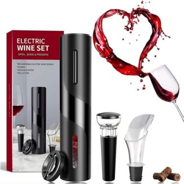 Imagem de Kit Abridor de Vinho Elétrico 4 em 1 Portátil a Pilha – Cortador, Bomba a Vácuo e Bico Dosador Premium