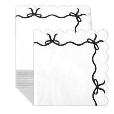 Imagem de DOPENSPI 40 peças de guardanapos de laço preto, guardanapos descartáveis de papel com laço coquete, coquetel, borda de guardanapo, decorações de aniversário para aniversário, chá de panela, casamento