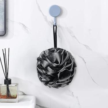 Imagem de Pufe de esponja Loofah Ferramenta de banho e chuveiro | Esfoliante leve e suave e esfoliante de pele, ajuda com espuma e derme esfoliante | Acessórios de chuveiro corporal de malha preta