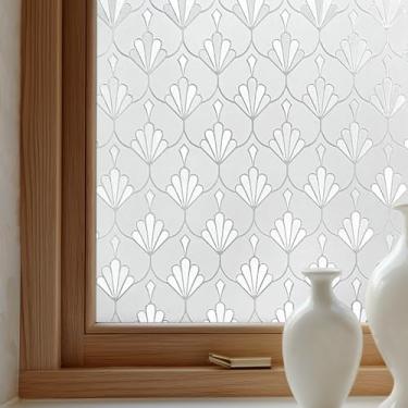 Imagem de OHTMERU Película de privacidade para janela decorativa para porta da frente, adesivo de vitral de aderência estática de banheiro, opaco, controle de calor, bloqueio UV, não adesivo para janelas