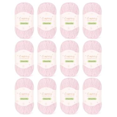 Imagem de Coopay Fio de chenille skinny para crochê e tricô, pacote com 12 unidades de 50 g - 1,76 oz no total, fio de crochê de pesos leves - adequado para cobertores de bebê, brinquedos de pelúcia, roupas