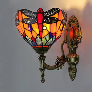 Imagem de Luminária de parede retrô americana LED de luxo europeia para sala de estar, quarto, escritório, casa de campo, hotel, restaurante, café, bar, corredor, com vidro colorido (Estilo 7)