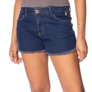 Imagem de Short Jeans Feminino Max Denim Barra Puída Azul Escuro, Azul escuro, 4
