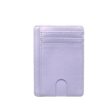 Imagem de Carteira fina minimalista, bolso frontal de poliuretano com bloqueio de RFID, suporte para cartão de crédito, clipe para dinheiro com janela para identidade para homens e mulheres, Roxo claro 1