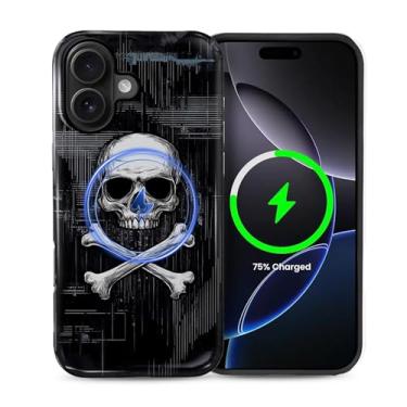 Imagem de Zhhoya Capa protetora para iPhone 16, estampa de caveira Cyberpunk, brilhante, à prova de choque, magnética, engraçada, estética, antiarranhões, capa protetora