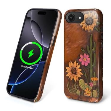 Imagem de Flivro Capa magnética para iPhone 16e, compatível com Magsafe, capa rígida de PC e amortecedor interno de silicone, capa de corpo inteiro antiarranhões, design fino à prova de choque - cacto retrô