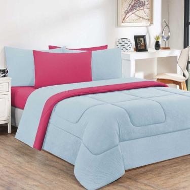 Imagem de Kit Edredom Malha 100% Algodão Gran Moratta 3 Peças Queen - Azul Bebê-pink.