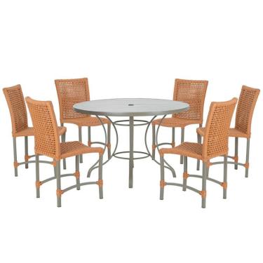 Imagem de Mesa Ascoli 120 Cm Com 6 Cadeiras Cannes De Alumínio Trama Terra Cota