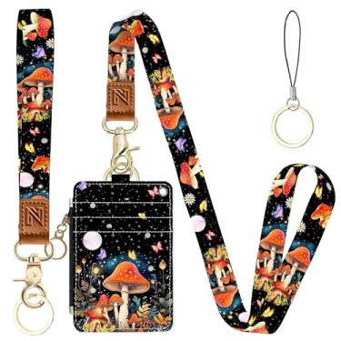 Imagem de Porta-crachá de identificação e carteira de cordão 2 em 1 da Cogumelo para professores, enfermeiras, profissionais - linda bolsa de moedas com zíper, alça de pulso removível e cordão de pescoço, 5