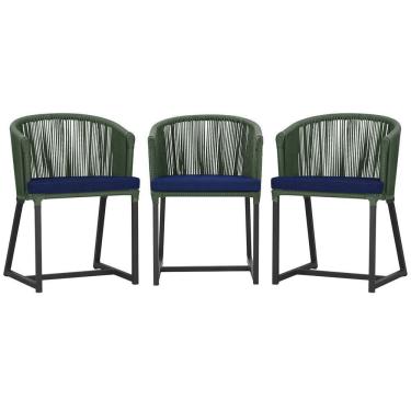 Imagem de 3 Cadeiras De Jantar Noronha Preta Corda Náutica E10 Trama Verde