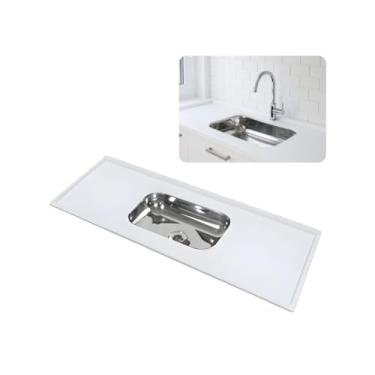 Imagem de Pia De Cozinha 1,80 Metros Mármore Sintético Bege Cuba Inox (Branco)