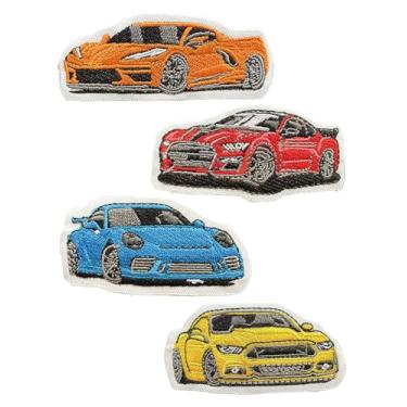 Imagem de 4 peças de patch de ferro para carro de corrida bordado/costurado, emblema tático, fixador, acessórios de roupas, adesivos coloridos de carros esportivos para jaqueta, chapéus, colete, mochilas, jeans