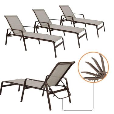 Imagem de Kit 4 Espreguiçadeiras Piscina Sevilha Tela Sling Alumínio Encosto 5 Posições Reforçada Capuccino