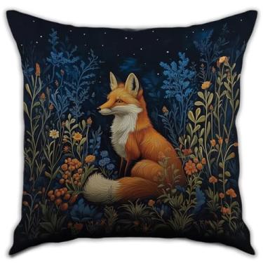 Imagem de RBAFAO William Morris Inspirado Abstrato Vintage Fox Design Fronhas Decoração de Casa Arte Capa de Almofada para Cama Sofá Sala de Estar, Carro Interior e Exterior (Laranja-Raposa, 45,7 x 45,7 cm)