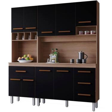 Imagem de Kit Cozinha 9 Portas 4 Gavetas 180 Cm Vitoria Savana Preto Mobbs
