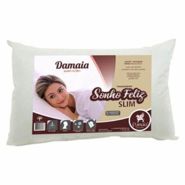 Imagem de Travesseiro Damaia Sonho Feliz Slim 45cm x 65cm Fibra Siliconada Branc