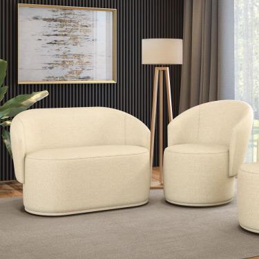 Imagem de Sofá Namoradeira E Poltrona Orgânica Para Sala Malu Linho M11 - D'rossi Cor Bege