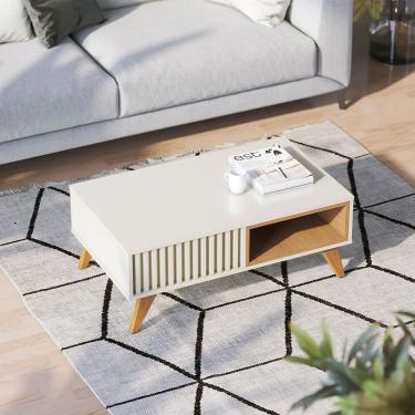 Imagem de Mesa De Centro Para Sala Retangular 1 Nicho Karin Off White-freijó C04 - D'rossi