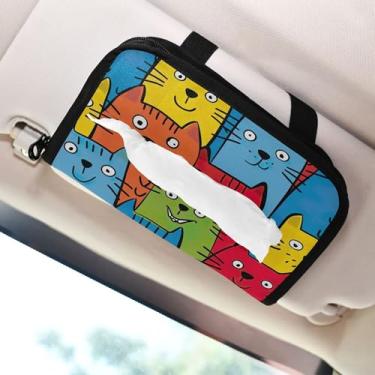 Imagem de SEHANY Porta-lenços de carro de gato fofo, caixa de lenços de papel de carro, suporte de guardanapo retangular dispensador de máscara de carro caixa de lenços de veículo para automóvel universal