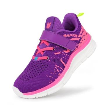 Imagem de Tobfis Tênis de caminhada respirável para meninos e meninas com alça de suporte de arco para corrida atlética tênis escolar melhor para pés chatos (bebês/crianças pequenas/grandes), Roxo, fúcsia, 11