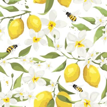 Imagem de FunStick Papel de parede floral amarelo branco limão 44,5 cm x 899 cm papel de parede moderno aquarela folhas verdes papel de parede para quarto berçário locatário adesivo flor contato decoração