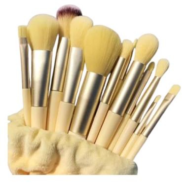 Imagem de Kit Profissional de Pincéis para Maquiagem 13 Peças com Cerdas Sintéticas Cabo Plástico com Bolsa de Camurça Rosa e Prata