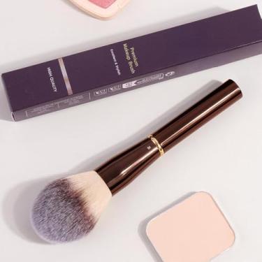 Imagem de Um pincel de maquiagem versátil com caixa de papel, cerdas macias e densas, adequado para pó, creme e cosméticos líquidos (café)