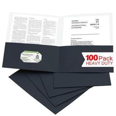 Imagem de Zzrywuty 100 pacotes de pastas de arquivo com dois bolsos com compartimento para cartão de visita, papel texturizado, tamanho carta, comporta 100 folhas para escola, escritório, negócios, preto