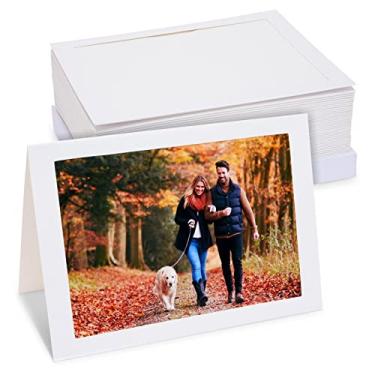 Imagem de Cartões de anotação com inserção de foto – Inclui molduras de papel e envelopes – Tapetes de foto em papel branco, cartões de felicitações com inserção de foto (14 x 19 cm, pacote com 36)