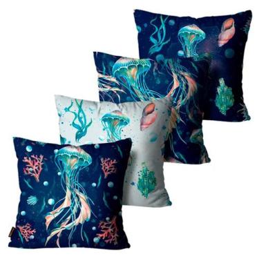 Imagem de Kit Com 4 Capas de Almofadas Mdecore 45x45 Alta Definição, Mar Azul