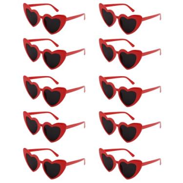 Imagem de CIEHER Pacote com 10 óculos de sol de coração vermelho para mulheres, meninas, óculos de sol em forma de coração para noivas, madrinha, casamento, dia dos namorados