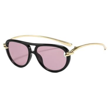 Imagem de JRLLFD Óculos de sol de luxo com ponte dupla para mulheres, moda punk de metal, masculino, para áreas externas, UV400, para dirigir (preto e roxo)