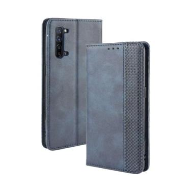 Imagem de Capa flip de couro para OPPO Find X2 Lite,Flip magnético retro,Caso de telefone de couro PU,Design de carteira com 3 slots de cartão e 1 clipe de dinheiro -Blue