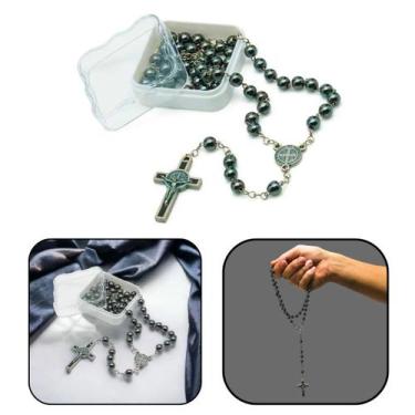 Imagem de Terço Hematita 6 mm Inox Cruz de São Bento - FORNECEDOR 1