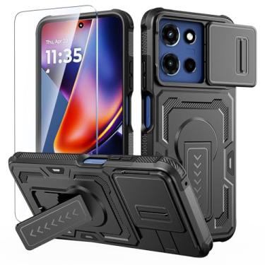 Imagem de Lanhiem Capa para Moto G 5G 2025 / G 2026 / G Play 2026 com protetor de tela HD, capa deslizante para câmera, capa à prova de choque de nível militar com suporte e proteção de camada dupla, aderência